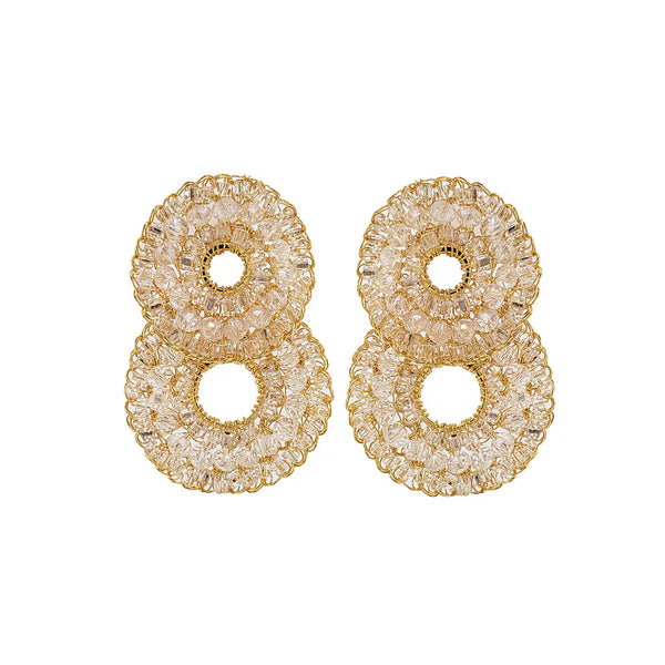 Clear & Gold Gush Small Handmade Crochet Earrings-A001