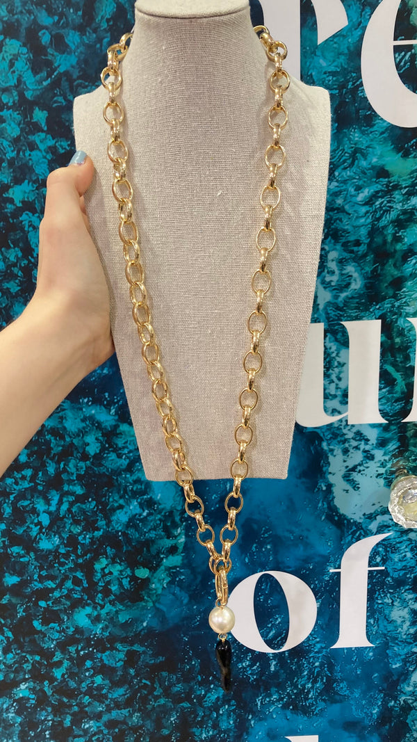 Gold chain with Pearl and Horn Necklace-A001