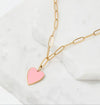 Pink Enamel Heart Necklace-A001