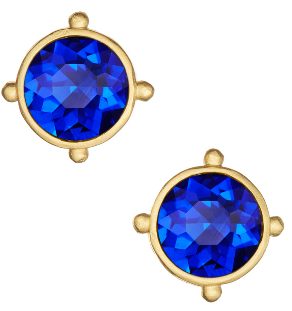 Handcast Gold Round Crystal Stud Earring-A001