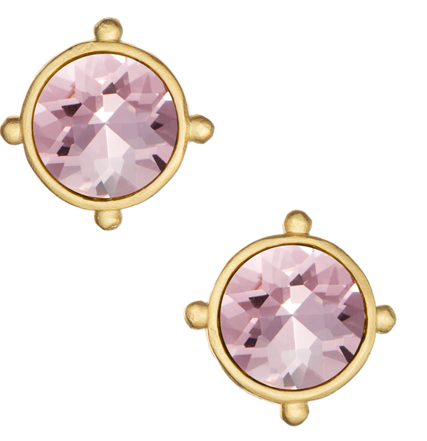 Handcast Gold Round Crystal Stud Earring-A001