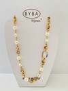 Pearl and Gold Circle Chain Necklace-A001