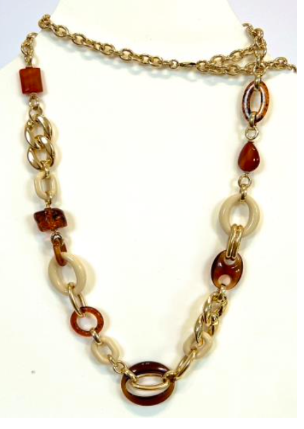 Mixed Material Long Belt/ Necklace with Rings-A001