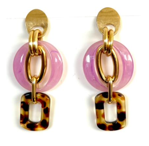 Animalier Rectangle and Lilac Oval Earrings-A001