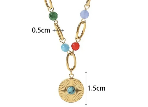 Bright Beaded Necklace with Pendant-A001