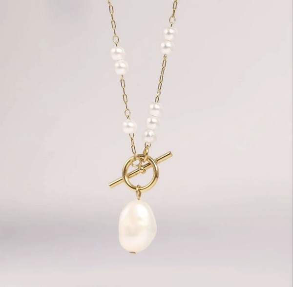 Pearl T Bar Necklace-A001