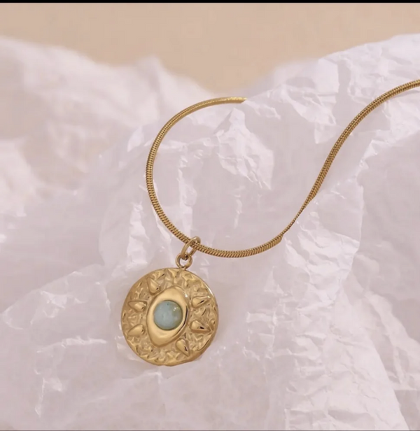 Amazonite Evil Eye Pendant Necklace-A001