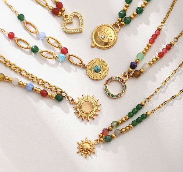 Bright Beaded Necklace with Pendant-A001