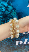 Tripple Strand Pearl and Gold Bracelet-A001