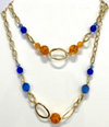 Orange & Blue Jewel Long Necklace-A001