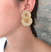 Clear & Gold Gush Small Handmade Crochet Earrings-A001